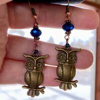 Surgical Steel Earrings “Owl be Blue w/o You” w/*Aurora Borealis *X2 Crystals