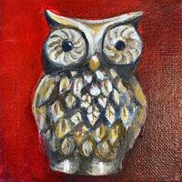 Owl, painting, original, small, canvas, mini, art, red, little, acrylic, one of a kind, collectors, 