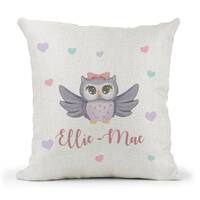 Personalised Cute  Pastel Owl Cream Cushion. Girls Christening gift, Keepsake Gift, Bedroom decor Go