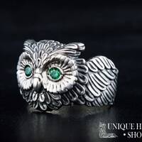 Unique silver owl ring, personalized engraved bird jewelry, statement sterling silver ring, 30th bir
