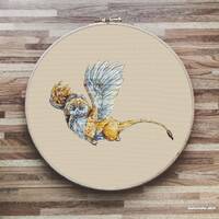 Owl Gryphon, Flying Gryphon, Fantasy, Cross stitch pattern PDF