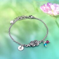 Owl Bracelet, Owl Jewelry, Chain Bracelet Women, Dainty Chain Bracelet, Personalized Initial, Charm 
