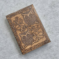 Refillable Leather Journal -  Twin Owls Notebook, Vintage Style Rugged Diary, Gift for Wife