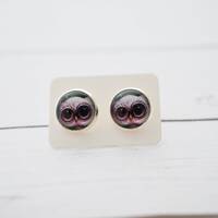Owl Stud Earrings: Pink Owl Cabochons, Silver Posts