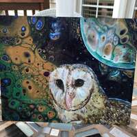 Cosmic barn owl print on aluminum
