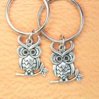 Set of 2 Silver Owl Charm Keychain Owl Keychain Owl Gift   Outdoores Gift Coworker Gift Halloween Gi