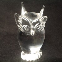 Murano Clear Glass Owl MCM Vintage Signed Italian Italy V Nason & C Paperweight