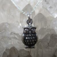 Small Detailed Owl Necklace ~Sterling Silver~ 18" Sterling Cable Chain