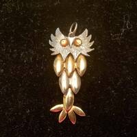 Vintage Silver and Gold Owl Pendant with Amber Eyes