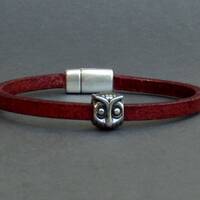Mens owl Bracelet, Leather Bracelet For Men, Leather Mens Bracelet, Boyfriend Gift, Silver Plated Cu