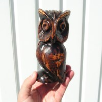 Vintage Wooden Owl Hand Carved Wooden Owl Figurine Wooden Figure of Bird Wooden art figure