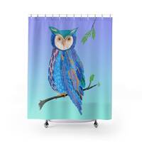Owl Shower Curtain - colorful blue green purple, night owl, painted owl