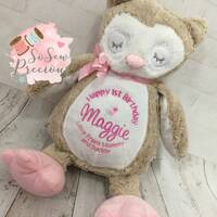 Personalised Owl Teddy Bear, birthday Gift, Boy or Girl, Christening Teddy, 1st birthday, embroidere