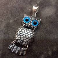 Sterling Silver 925  Ancient Greek Owl Goddess Athena's Symbol  Pendant 14x30mm, Greek Pendant ,