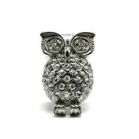 Fabulous Vintage Rhinestone and Silver Plated Owl Ring Large Statement Jewellery Bird Owl Lover Size