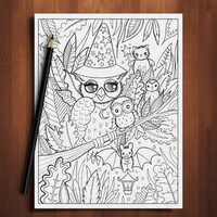 owl, halloween owl  coloring page,halloween coloring page, halloween fun, halloween witch, whimsical
