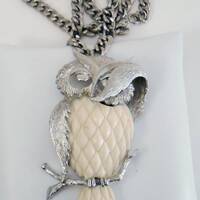 SALE / Vintage Razza Sleepy Owl/ Large Pendant Necklace/ Signed Costume Jewelry/ 1970s boho chic Ret