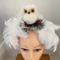 Feathered White Owl with a Touch of Holiday Greens