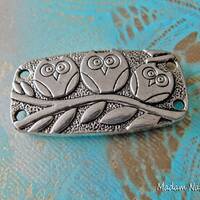 Rectangular Owl Connectors 37x20mm (3pc), Three Owl on Branch Connector, Big Rectangular Bracelet Co