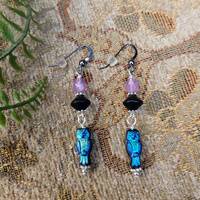 Beaded Owl Dangle Earrings: Czech Glass Bird Lover Jewelry