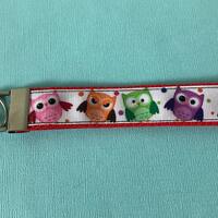 Handmade colorful owl key fob, owl key chain, owl wristlet, bird key chain, bird wristlet, stocking 
