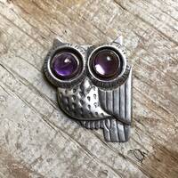 William Spratling Owl Pin with Amethyst eyes