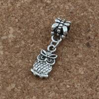 Little Stern Owl Charm on Bail for Bracelets Double Sided Owls Bird Jewelry Supplies 27.5x7mm