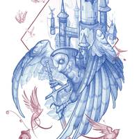 Owl and Castle 13x19 Print