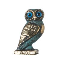 Owl of athens wisdom bronze sculpture ancient greek green-gold handmade 2.1 inches