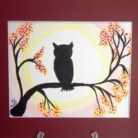 Owl in Moonlight in Tree in Original Watercolor Painting Watercolor Paper Mounted and Matted Nursery