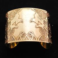 Etched Brass Magpie, stag, flower, rook or owl Cuff bracelet