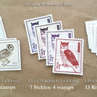 OWL POST Faux Postage Stamps - Pack of 14 Artistamp Stickers featuring Wizard Currency. Original des