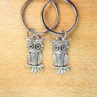 Set of 2 Silver Owl Charm Keychain Owl Gift Birthday Gift Christmas Gift Animal Gift Outdoor Gift Co