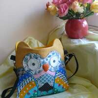 Sac hibou porté épaule tissu et patchwork