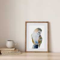 Snowy Barn Owl Watercolor Print: Hand-Painted Fine Art, Owl Painting