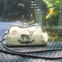 Deer & owl handbag or clutch bag or purse or crossbody or shoulder bag with metal frame kiss loc