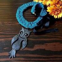 Large Owl Statement Pendant Necklace: Recycled Turquoise & Metal, Bohemian Jewelry