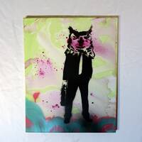 Business Owl - Water Color and Acrylic Spray Paint stencil art on canvas