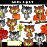 Fall Owls Clip Art - Cute Autumn Owl Graphics