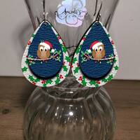 Teardrop Earrings, Dangle Earrings, Christmas Owls, Earrings, Leather Texture Earrings, Layered look