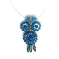 Beadwoven Blue Owl Pendant Amethyst Eye Owl Necklace Blue Cat's Eye Sterling Silver Chain Holida
