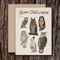 Owl Halloween Greeting Card, Great Horned Owl, Animal Halloween