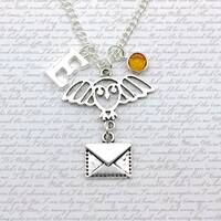 Postal Owl Charm Necklace, Wizard School, Magic School, Owl Personalised Jewellery, Initial & Pr