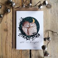 All is Bright Christmas Owl Eco Conscious Card | Botanical Floral Festive Animal Bird A6 Greetings C