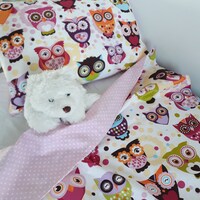 Owl Crib  Bedding Set, Kids Cover Set, Baby Pink  Bedding Set, 100% Cotton Bedding Duvet, Boys and G