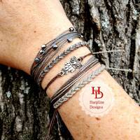 Owl wax cord bracelet set