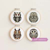 Owls cross stitch pattern bundle (Set B) - Set of 4 patterns - Instant Download PDFs