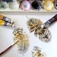 Great Horned Owl feathers - Original watercolour