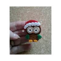 Owl Santa Pin Brooch - Bird - Heart - Christmas - Coat Pin - Hat Pin - Scarf Pin - Felt Seasonal Jew