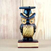 Miniature Wooden Bird Figurine: Owl with Graduation Cap